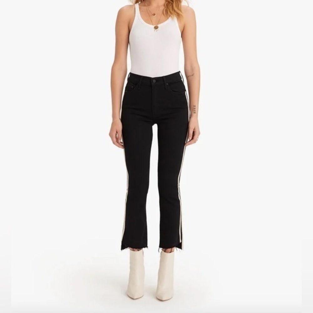 Mother Inside Crop Step Fray Guilty Racer Black White Stripes Jean Womens 29